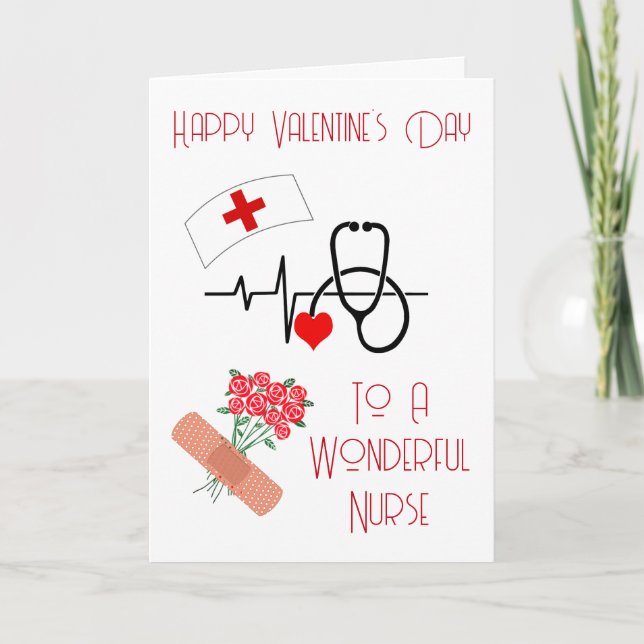 Unique Heart Beat Nurse Valentines Day  Holiday Card (Front)