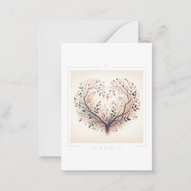 Unique Heart Monogram Flat Note Card (Front)