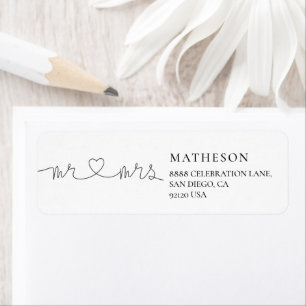 Unique heart script Mr and Mrs Return address Label
