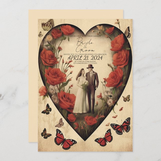 Unique Heart-Shaped Wedding Invitation (Front/Back)