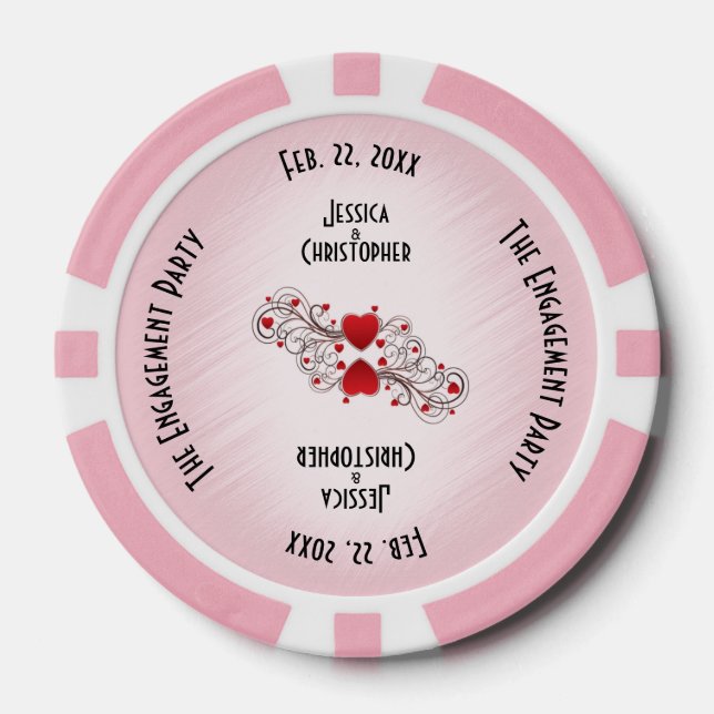 Unique Hearts Engagement Party Invitation Poker Chips (Front)