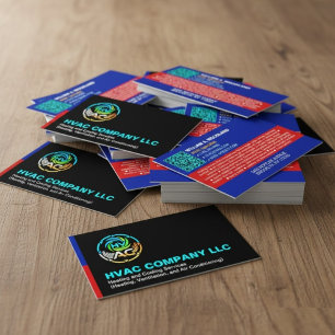 Unique Heating & Cooling Logo   Black HVAC Company Business Card