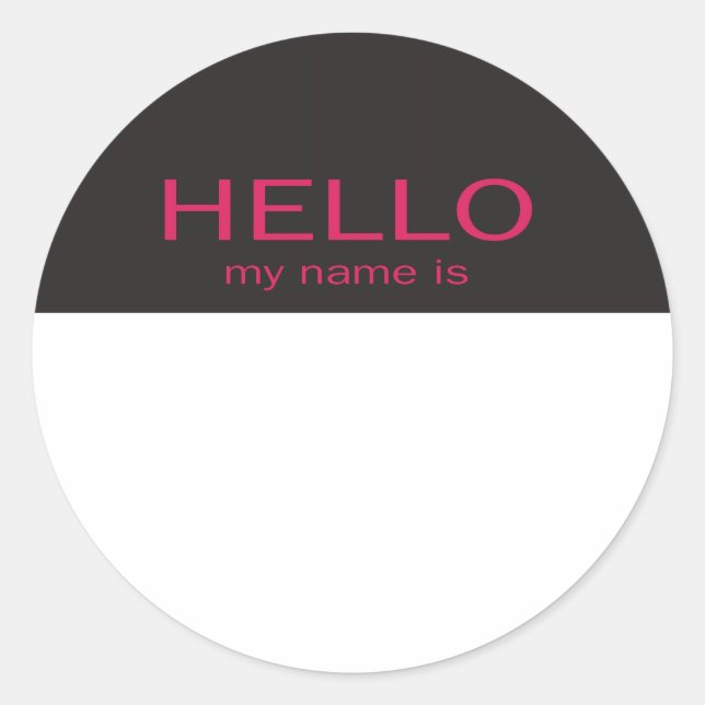 Unique Hello My Name Is - Pink on Black Classic Round Sticker (Front)