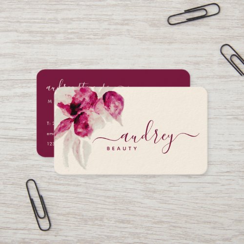 Unique Hibiscus Burgundy Floral Fancy Signature Business Card