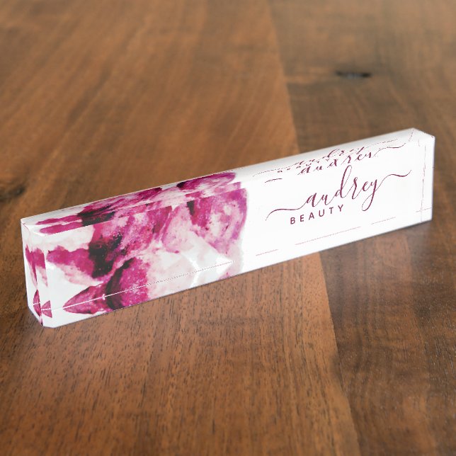 Unique Hibiscus Burgundy Floral Fancy Signature Desk Name Plate (Side)