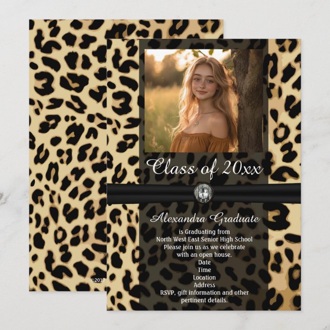 Unique High School Graduation Announcement Leopard (Front/Back)