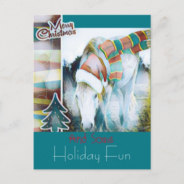 Unique Highland Pony Santa Holiday Art Greeting (Front)