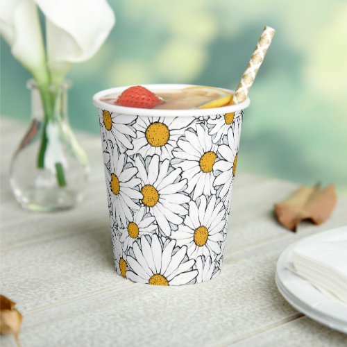 Unique Hip Summer Daisy Floral Pattern Watercolour Paper Cups