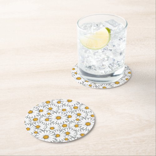 Unique Hip Summer Daisy Floral Pattern Watercolour Round Paper Coaster