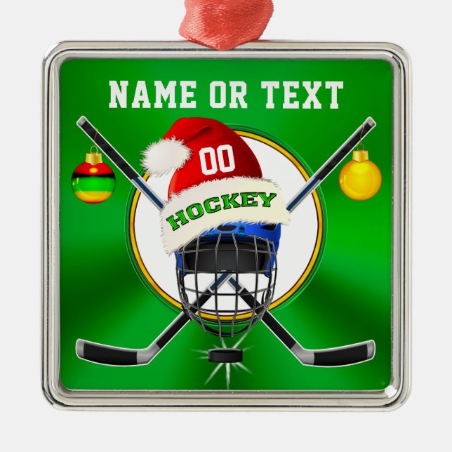 Unique Hockey Christmas Ornaments, Personalized Metal Ornament (Front)