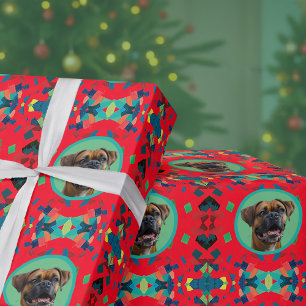 Unique Holiday Dog Photo First Pet Gift Santa Hat Wrapping Paper