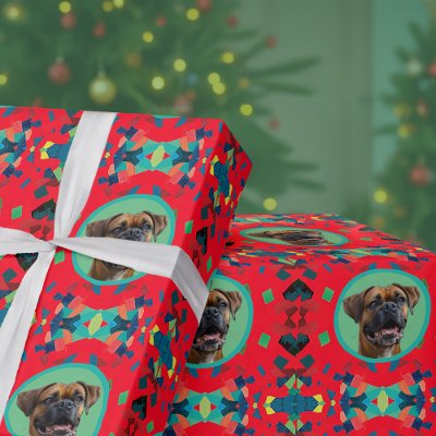 Unique Holiday Dog Photo First Pet Gift Santa Hat  Wrapping Paper