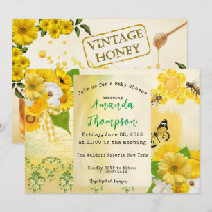 Unique Honey Yellow Butterfly and Bee Baby Shower Invitation