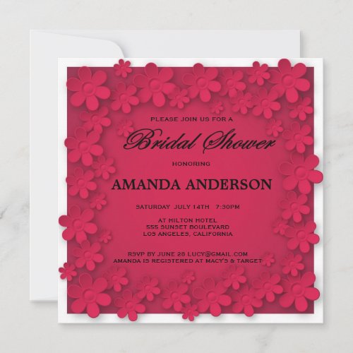 Unique Hot Pink Red Floral Bridal Shower Invitation