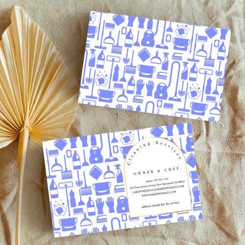 unique housekeeping blue pattern Cleaning Service Business Card