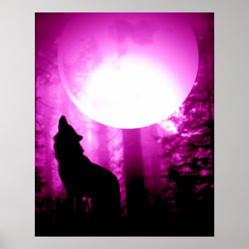 Unique Howling Wolf Silhouette Poster