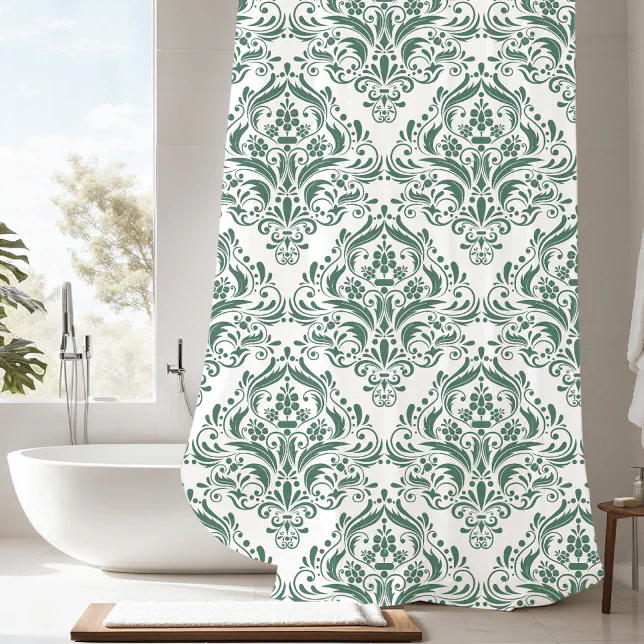 Unique Hunter Green & White Classic Damask Pattern Shower Curtain Zazzle