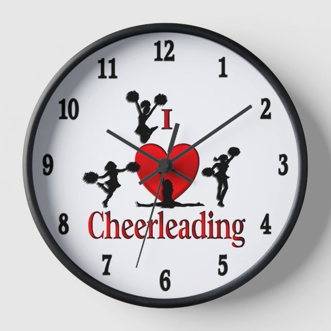 Unique I Heart Cheerleading Black Numbers Clock (Front)