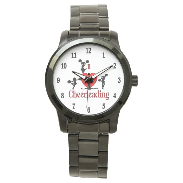 Unique I Heart Cheerleading Black Numbers Watch (Front)