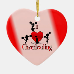 Unique I Heart Cheerleading Design Ceramic Ornament