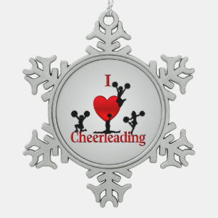 Unique I Heart Cheerleading Design Snowflake Pewter Christmas Ornament