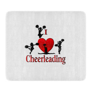 Unique I Heart Cheerleading Glass Cutting Board