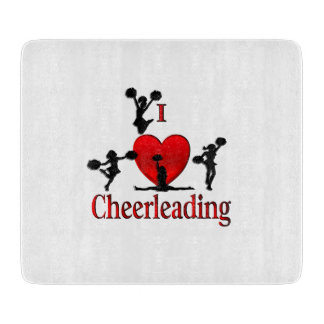 Unique I Heart Cheerleading Glass Cutting Board