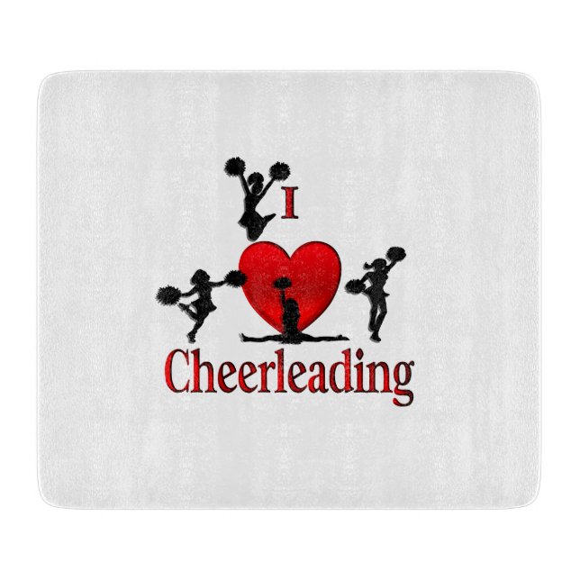 Unique I Heart Cheerleading Glass Cutting Board (Front)