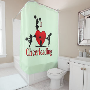 Unique I Heart Cheerleading Green Shower Curtain