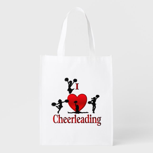 Unique I Heart Cheerleading Grocery Bag (Front)