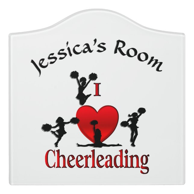 Unique I Heart Cheerleading Personal Door Sign (Large Crest Front)