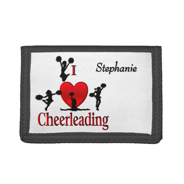 Unique I Heart Cheerleading Personal Trifold Wallet (Front)
