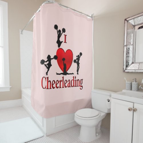 Unique I Heart Cheerleading pink Shower Curtain