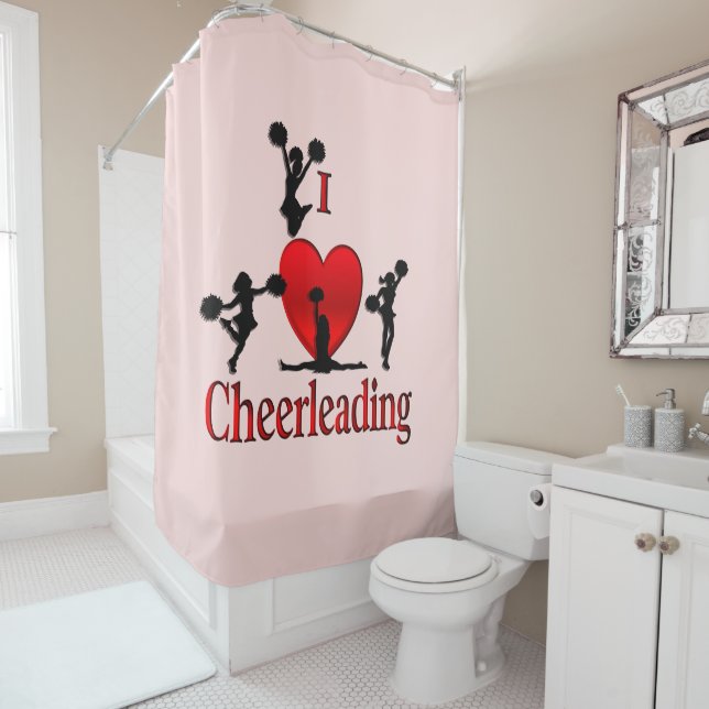 Unique I Heart Cheerleading pink Shower Curtain (In Situ)