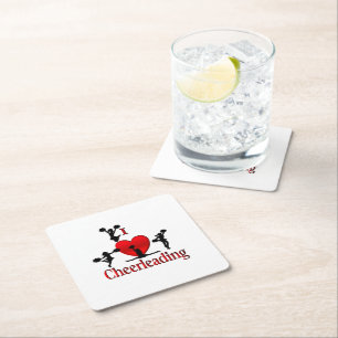 Unique I Heart Cheerleading Square Paper Coaster