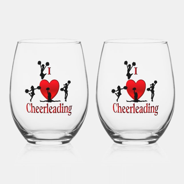 Unique I Heart Cheerleading Stemless Wine Glass (Front)