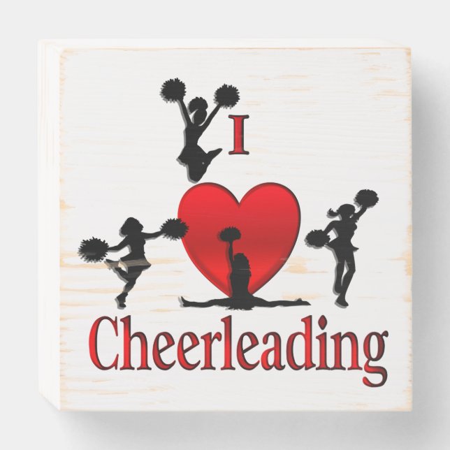 Unique I Heart Cheerleading Wooden Box Sign (Front Horizontal)