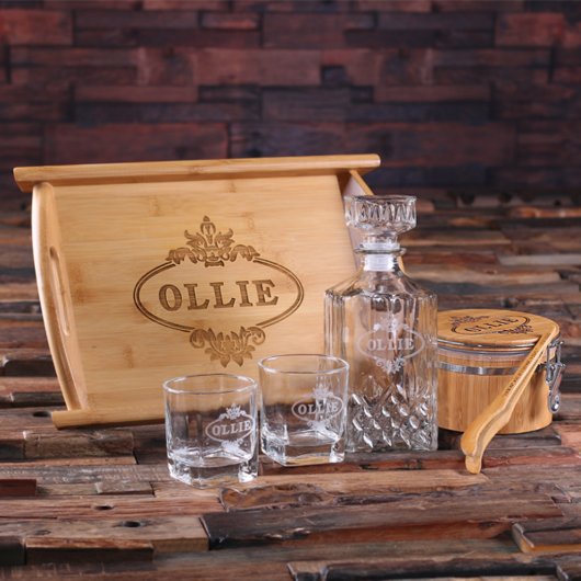 Unique Ice Bucket, Whiskey Glasses and Decanter (Front Left)