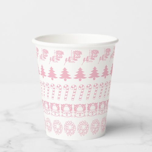 Unique Iconic Christmas Pattern Pink  White Paper Cups