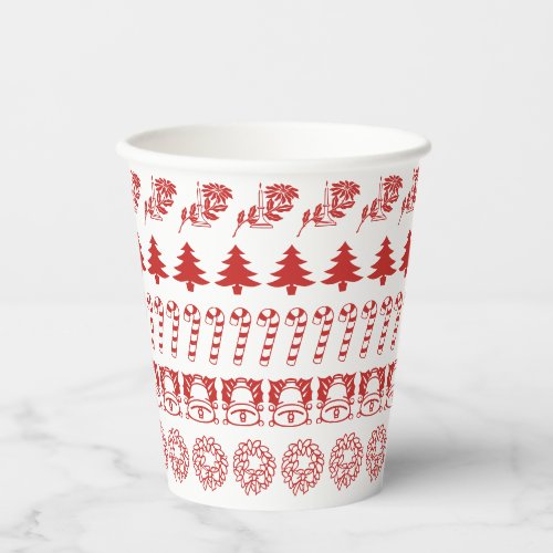 Unique Iconic Christmas Pattern Red  White Paper Cups