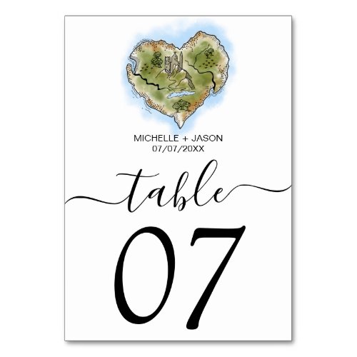 Unique Illustrated Destination Wedding Map Travel Table Number