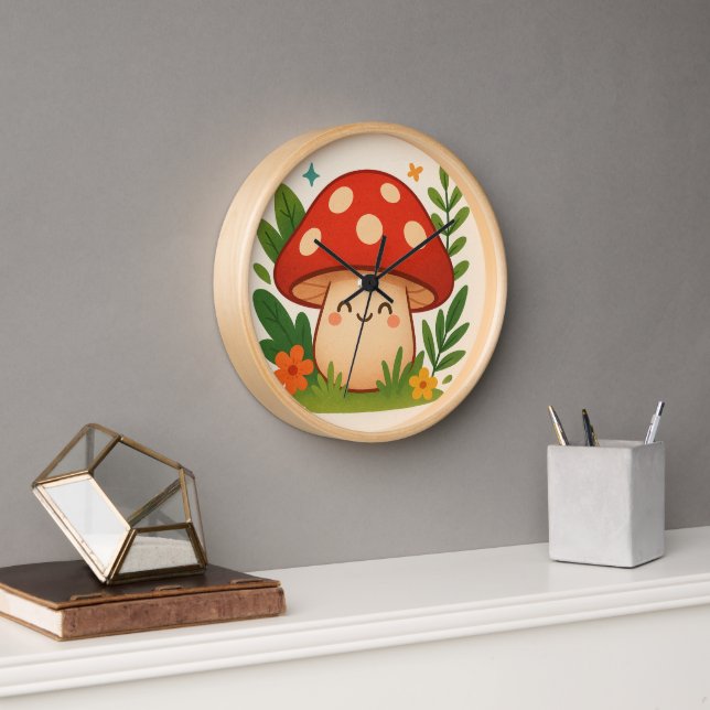 Unique Illustrated Mushroom Home Decor Clock (Office)