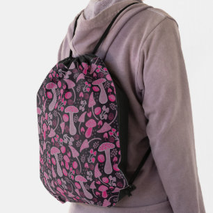 Unique In Pink/ Fall Pattern Drawstring Bag