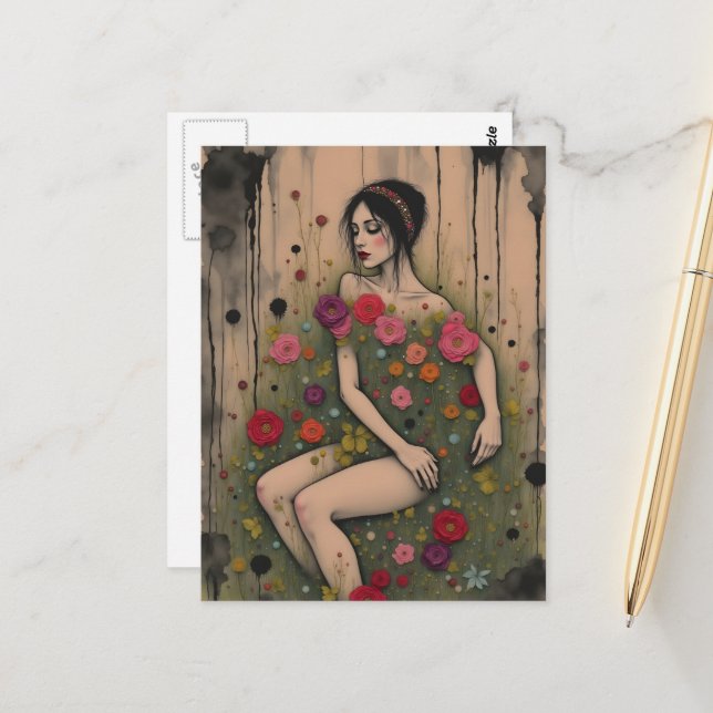 Unique In the Secrect Garden Mixed Media  Postcard (Front/Back In Situ)