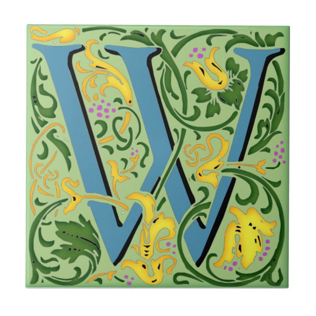 Unique Initial Monogram"W" Letter Ceramic Tile   (Front)