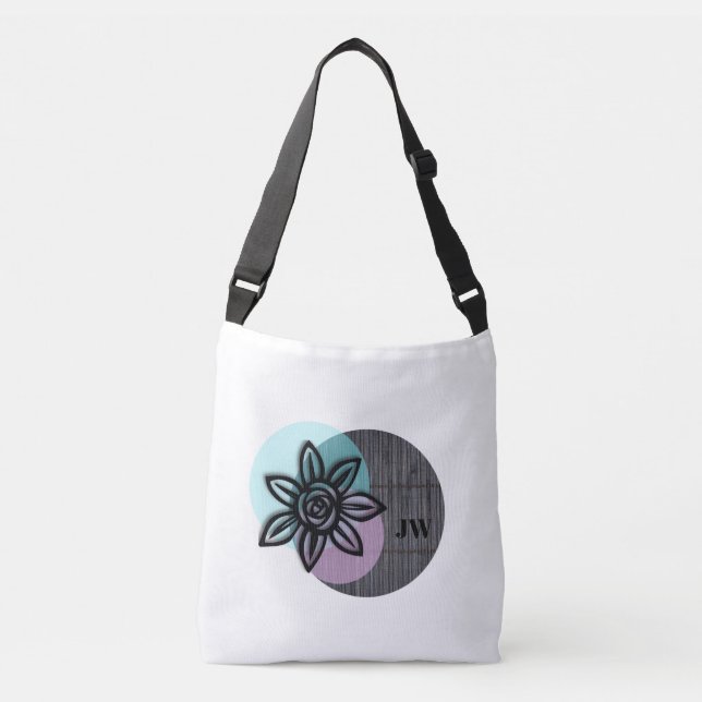 Unique Initialed Brushed Polyester Floral Tote Bag (Front)