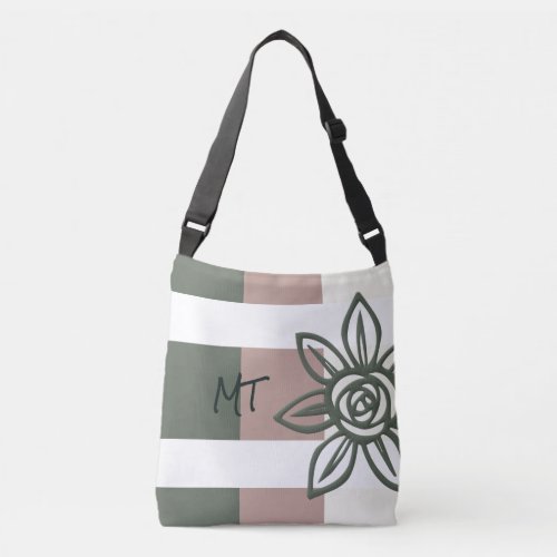 Unique Initialed Cross Body Tote Bag w/Flower