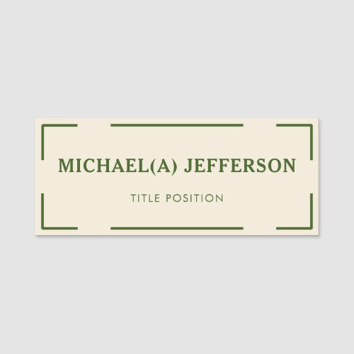 Unique Ivory Cream Off White  Forest Green Modern Name Tag