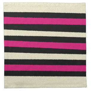 Unique Ivory Hot Pink Black Stripes Cloth Napkin