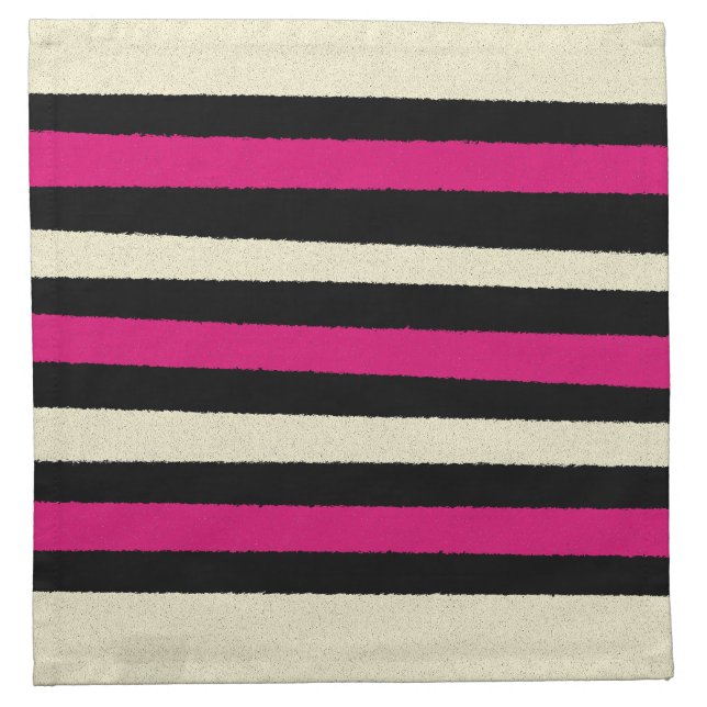 Unique Ivory Hot Pink Black Stripes Cloth Napkin (Front)